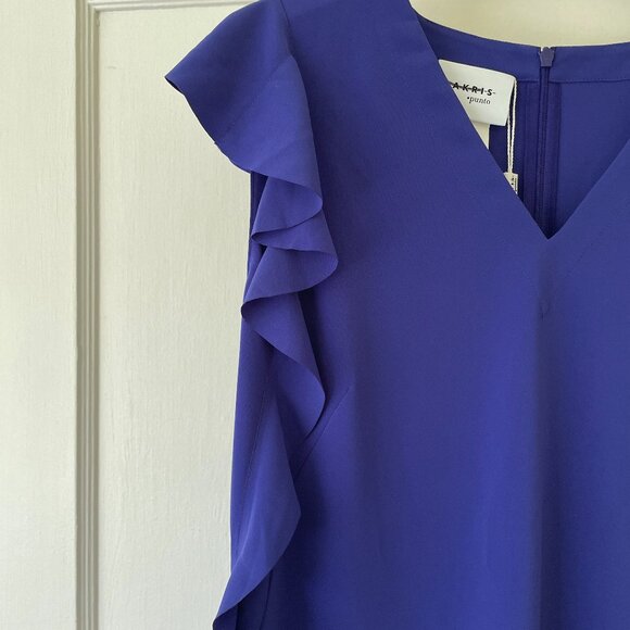 AKRIS PUNTO Asymmetrical Sleevless Cascading Ruffle Dress Size 10 - Picture 5 of 10